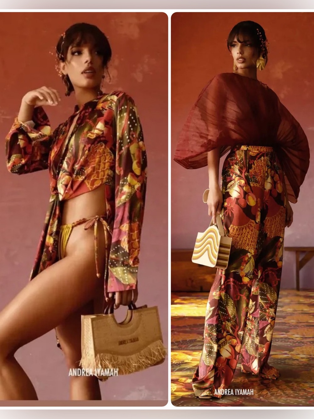 Andrea Iyamah Uchi Cola Button-Front Tunic Top & Wide-Leg Pants SET NWT $750